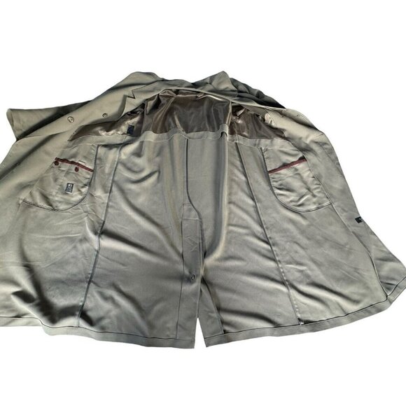 Vintage Sanyo New York Men’s Sz L Khaki Trench Coat Long Over Coat Made in Japan - Picture 14 of 15